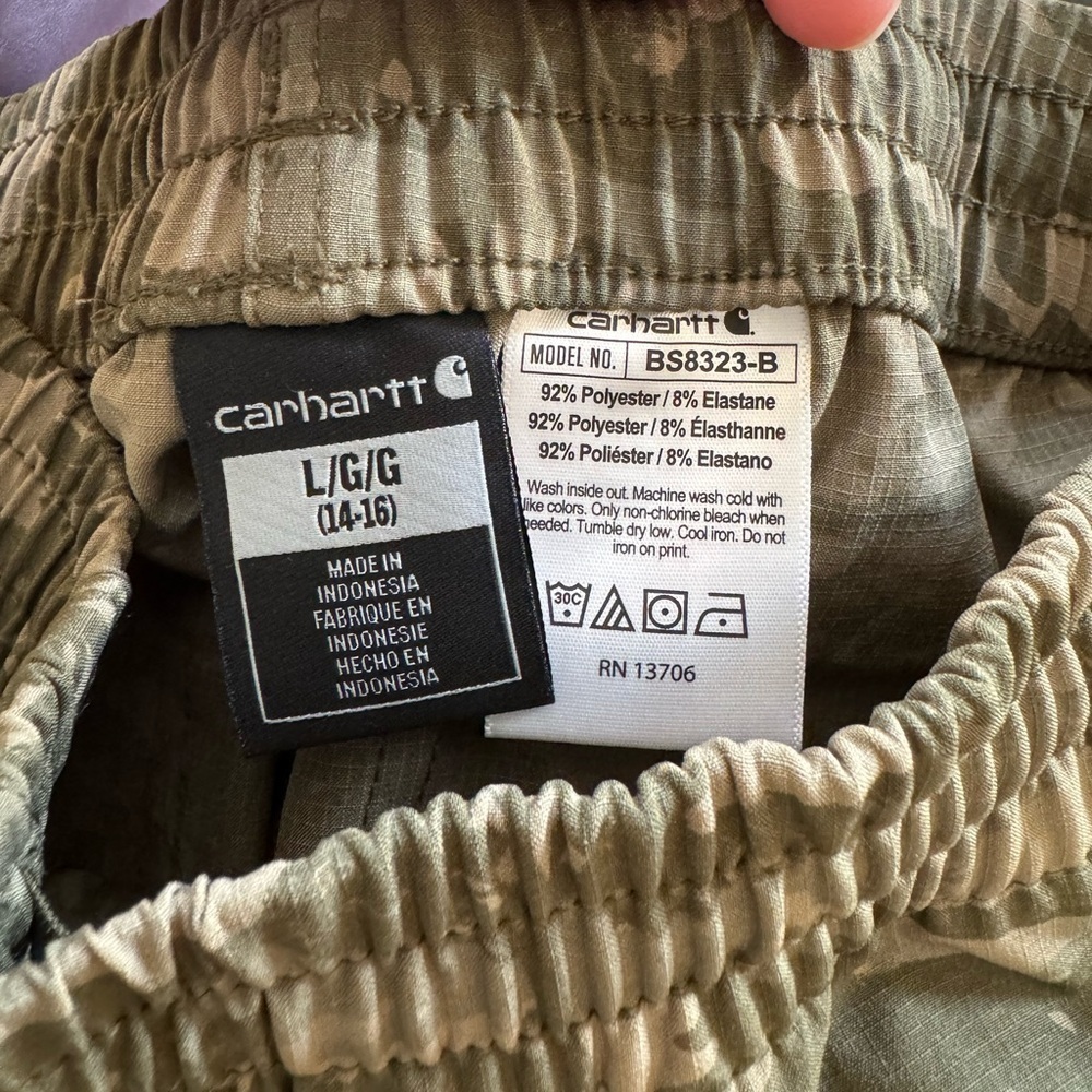 NWT! Boy’s Carhartt T rugged flex camouflage work shorts Size Large 14/16 - Picture 4 of 4